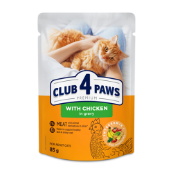 CLUB 4 PAWS PREMIUM DLA DOROSŁYCH KOTÓW Z KURCZAKIEM W SOSIE. 100G